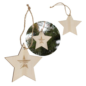 Ornamento natalizio in legno a forma di stella natural - personalizzabile con logo