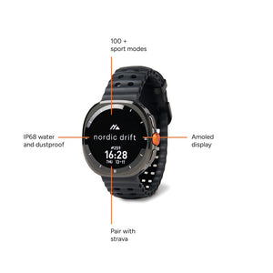 Orologio ad alte prestazioni Nordic Drift Titan nero - personalizzabile con logo