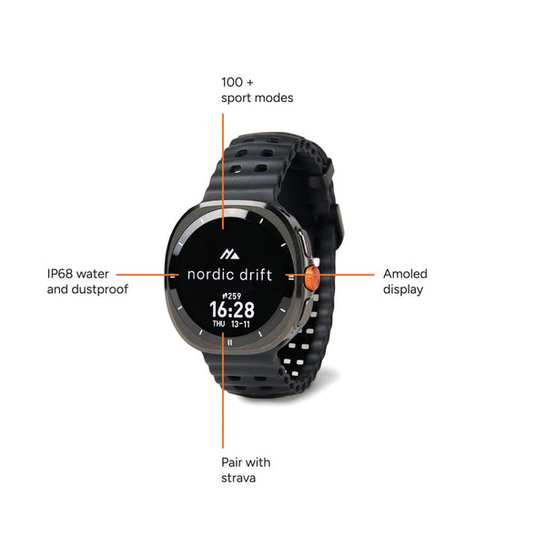 Orologio ad alte prestazioni Nordic Drift Titan nero - personalizzabile con logo