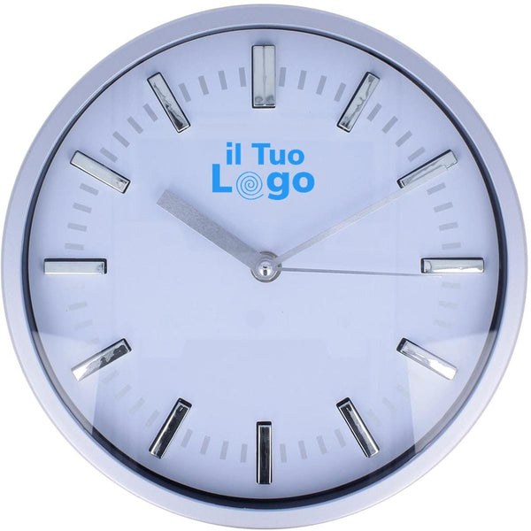 Orologio analogico da parete con sistema clic clac bianco - personalizzabile con logo
