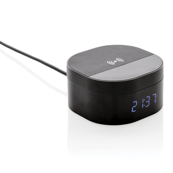 Orologio digitale con ricarica wireless 5W Aria nero - personalizzabile con logo