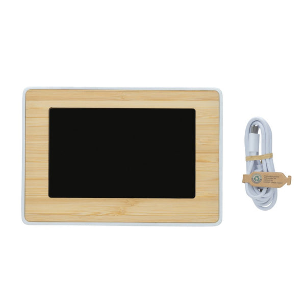 Orologio LED Utah in plastica RCS e bambù marrone - personalizzabile con logo