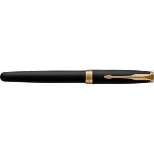 Parker, penna rollerball Sonnet in acciaio inox e ottone laccato finiture oro nero - personalizzabile con logo