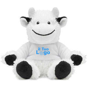 Peluche a forma di mucca bianco - personalizzabile con logo