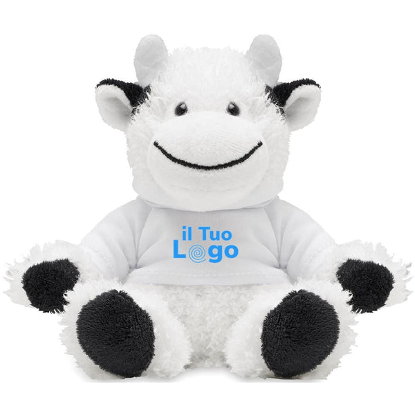 Peluche a forma di mucca bianco - personalizzabile con logo