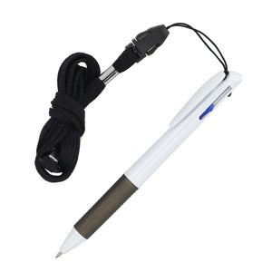 Penna a 3 colori con impugnatura e cordino Bianco / Nero - personalizzabile con logo