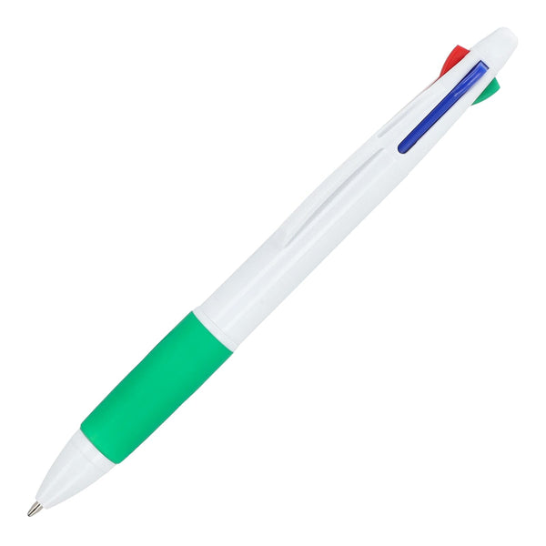 Penna a 4 colori con impugnatura Bianco / Verde - personalizzabile con logo