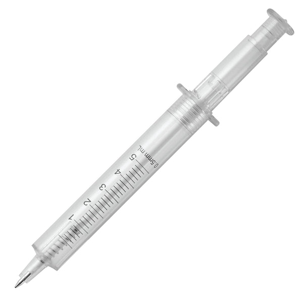 Penna a forma di siringa bianco - personalizzabile con logo