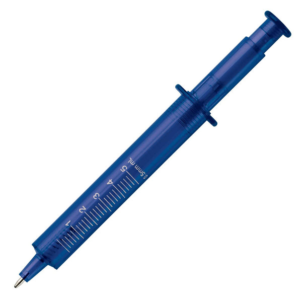 Penna a forma di siringa blu - personalizzabile con logo