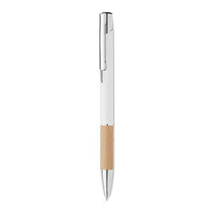 Penna a pulsante in alluminio e bamboo Bianco - personalizzabile con logo