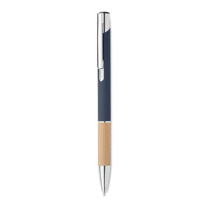 Penna a pulsante in alluminio e bamboo Blu - personalizzabile con logo