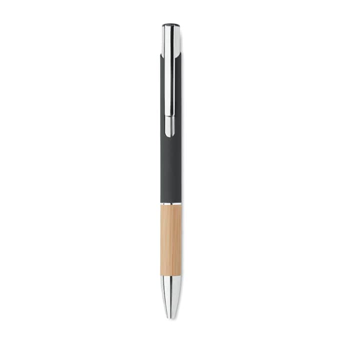 Penna a pulsante in alluminio e bamboo - personalizzabile con logo