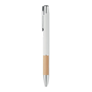 Penna a pulsante in alluminio e bamboo - personalizzabile con logo