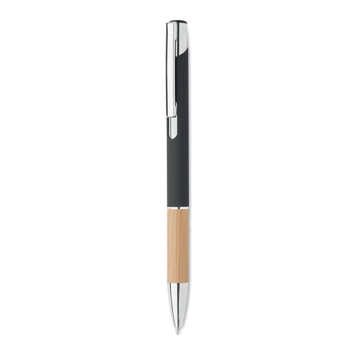 Penna a pulsante in alluminio e bamboo Nero - personalizzabile con logo