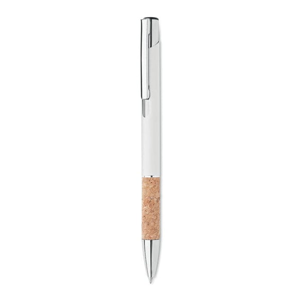 Penna a pulsante in alluminio e sughero Bianco - personalizzabile con logo