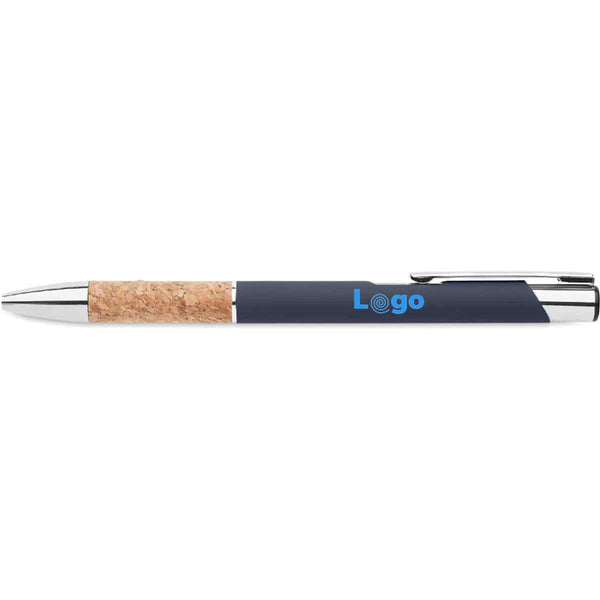 Penna a pulsante in alluminio e sughero - personalizzabile con logo