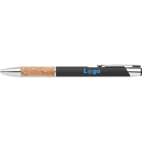 Penna a pulsante in alluminio e sughero - personalizzabile con logo