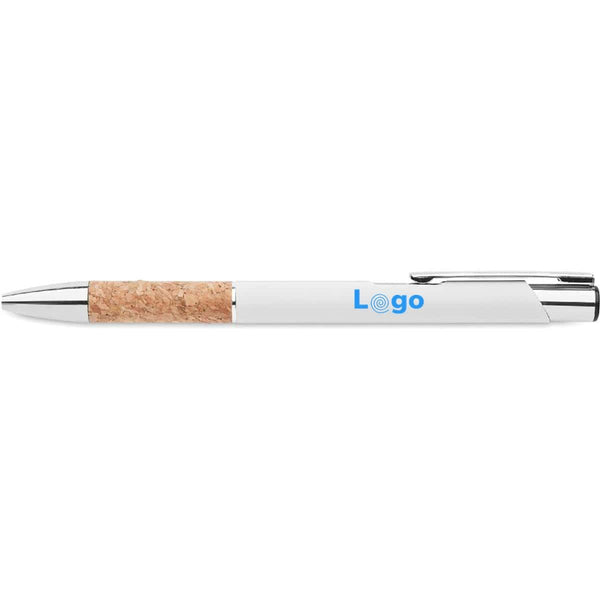 Penna a pulsante in alluminio e sughero - personalizzabile con logo