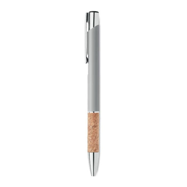 Penna a pulsante in alluminio e sughero - personalizzabile con logo