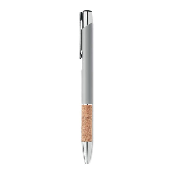 Penna a pulsante in alluminio e sughero - personalizzabile con logo