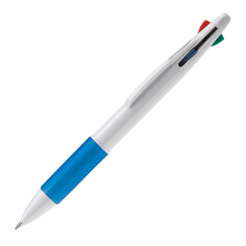 Penna a sfera 4 colori Bianco / blu - personalizzabile con logo