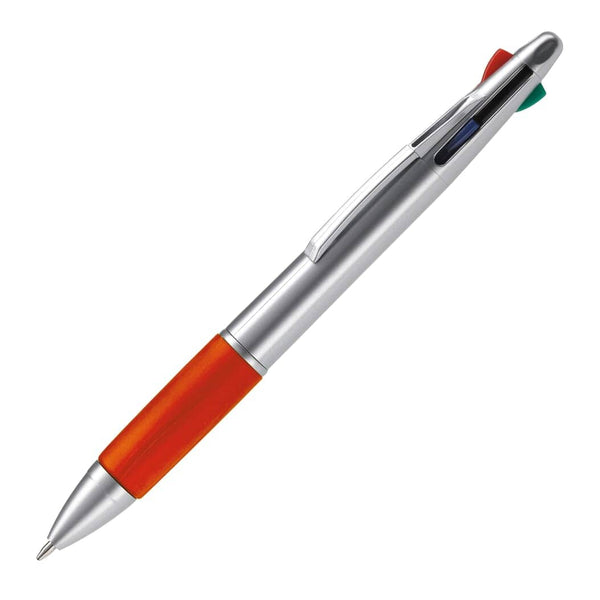 Penna a sfera 4 colori color argento / Rosso - personalizzabile con logo