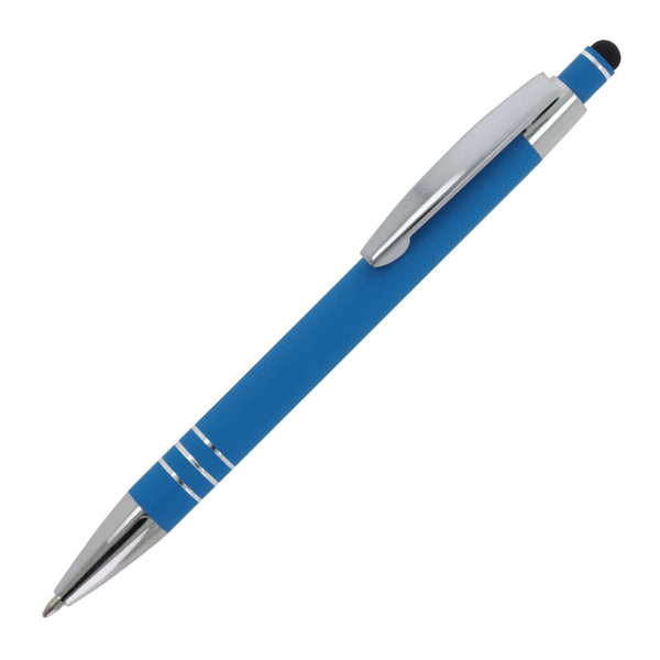 Penna a sfera Atene Metallo gommato azzurro - personalizzabile con logo