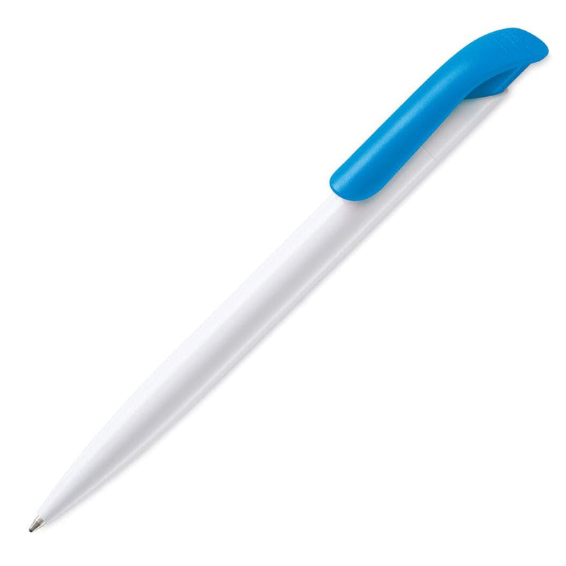 Penna a sfera Atlas hard-color Bianco / blu - personalizzabile con logo