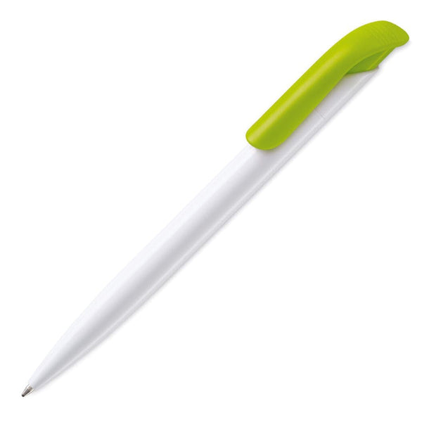 Penna a sfera Atlas hard-color Bianco/ verde calce - personalizzabile con logo