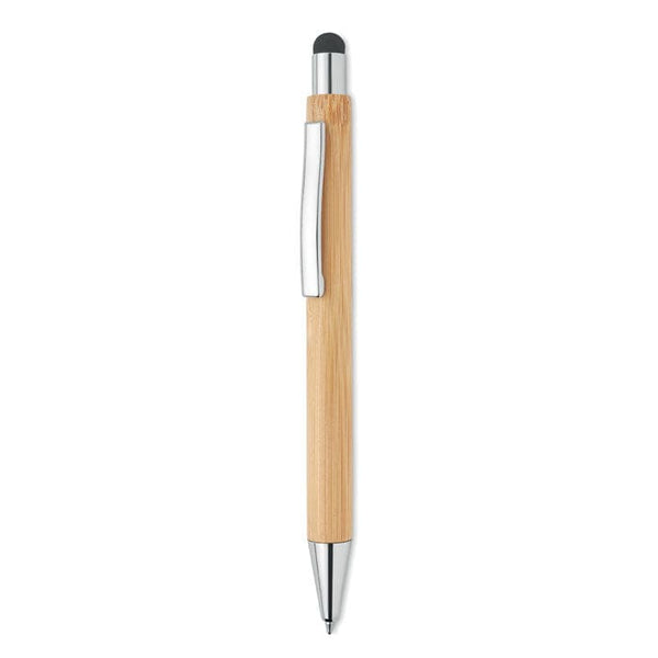 Penna a sfera a pulsante in bamboo beige - personalizzabile con logo