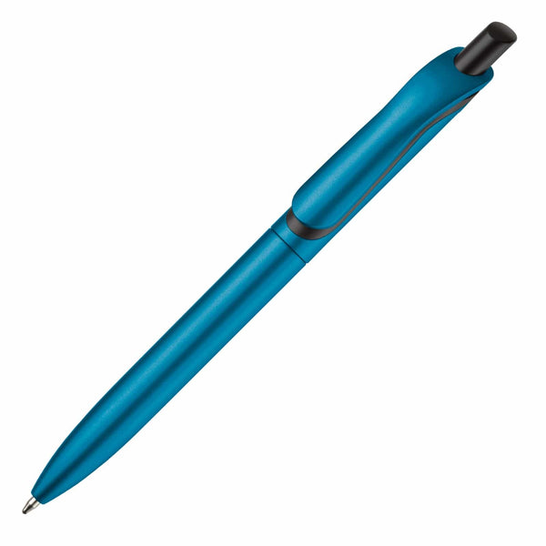 Penna a sfera Click-Shadow metallic azzurro - personalizzabile con logo