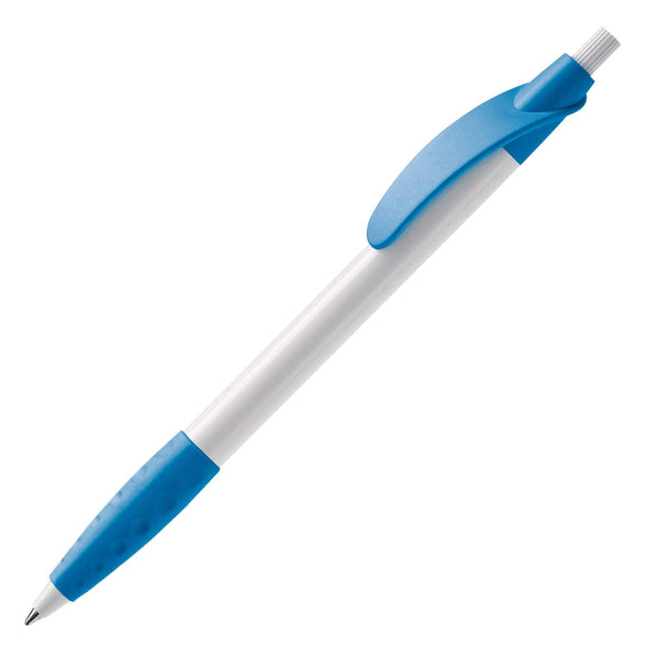 Penna a sfera  Cosmo hardcolour Bianco / azzurro - personalizzabile con logo