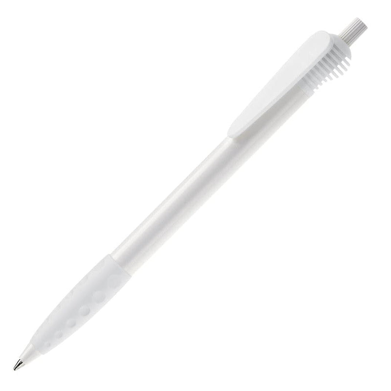 Penna a sfera Cosmo hardcolour impugnatura in gomma Bianco / bianco - personalizzabile con logo