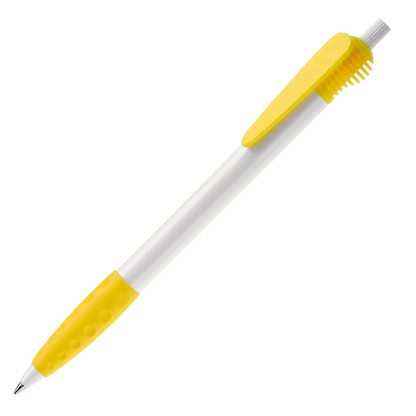 Penna a sfera Cosmo hardcolour Bianco / Giallo - personalizzabile con logo