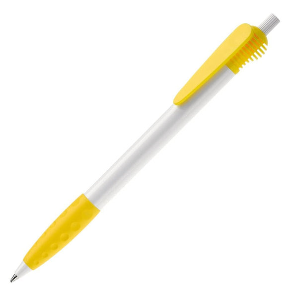 Penna a sfera Cosmo hardcolour impugnatura in gomma Bianco / Giallo - personalizzabile con logo