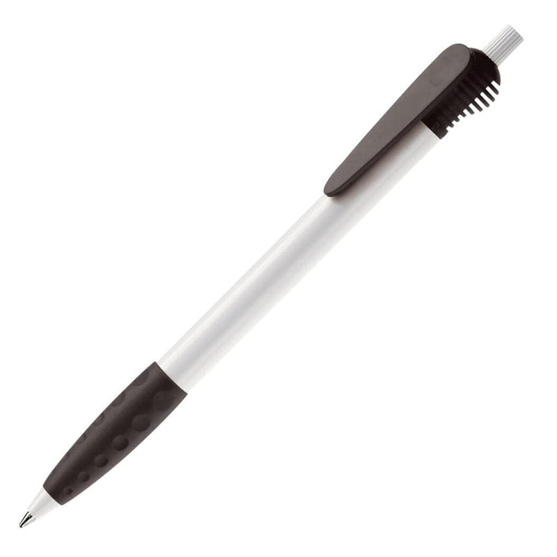 Penna a sfera Cosmo hardcolour impugnatura in gomma Bianco / nero - personalizzabile con logo