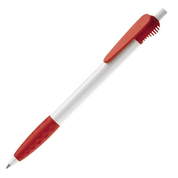 Penna a sfera Cosmo hardcolour impugnatura in gomma Bianco / Rosso - personalizzabile con logo