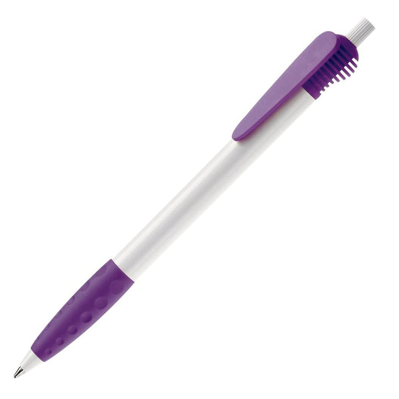 Penna a sfera Cosmo hardcolour impugnatura in gomma Bianco / viola - personalizzabile con logo
