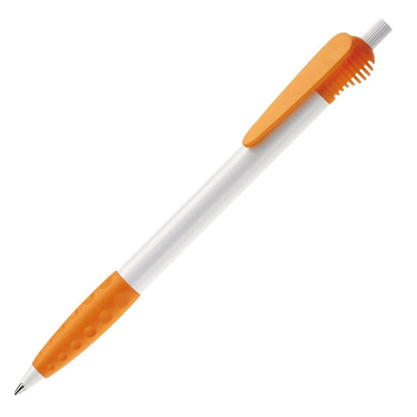 Penna a sfera Cosmo hardcolour impugnatura in gomma White / arancione - personalizzabile con logo
