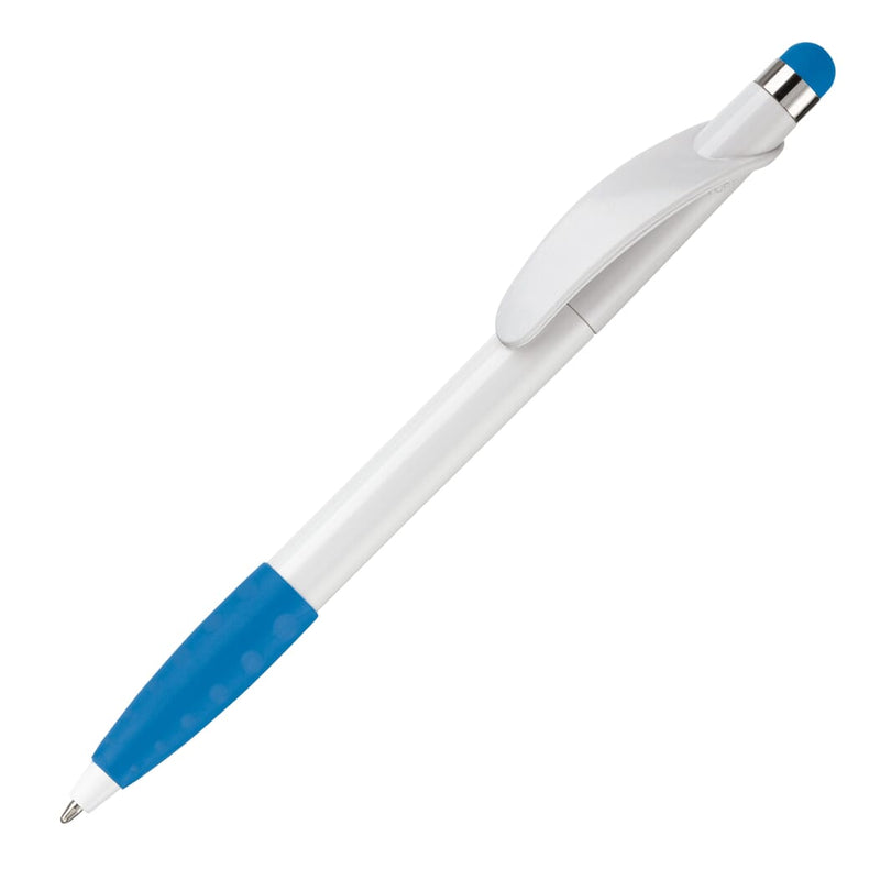 Penna a sfera Cosmo Stylus Grip Bianco / blu - personalizzabile con logo