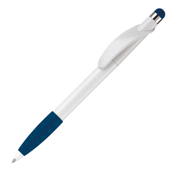 Penna a sfera Cosmo Stylus Grip Bianco / blu navy - personalizzabile con logo