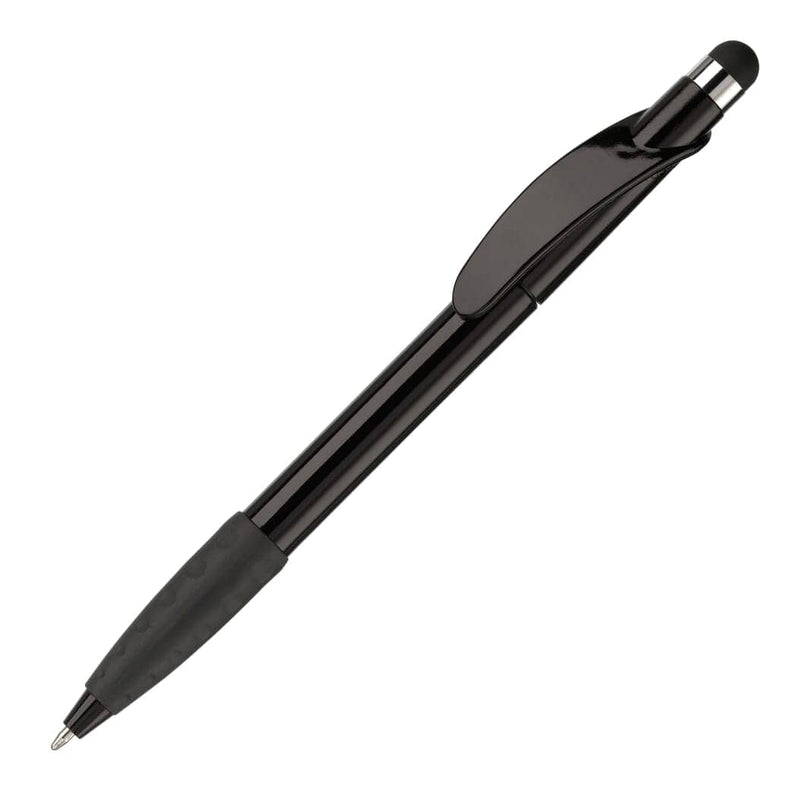 Penna a sfera Cosmo Stylus Grip nero / nero - personalizzabile con logo