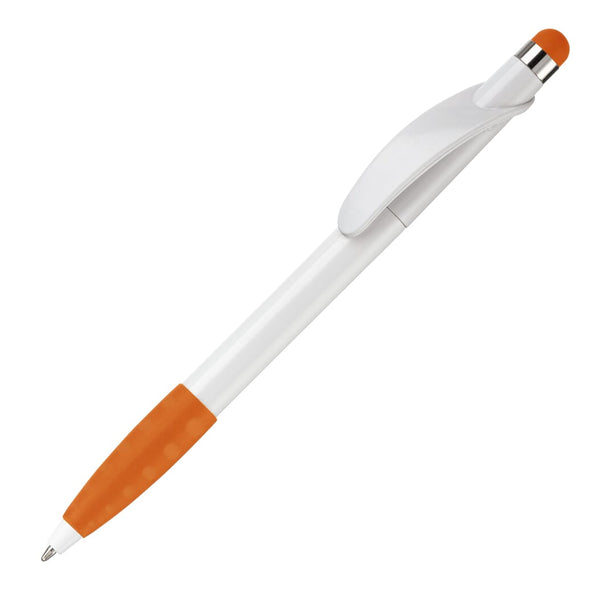 Penna a sfera Cosmo Stylus Grip White / arancione - personalizzabile con logo
