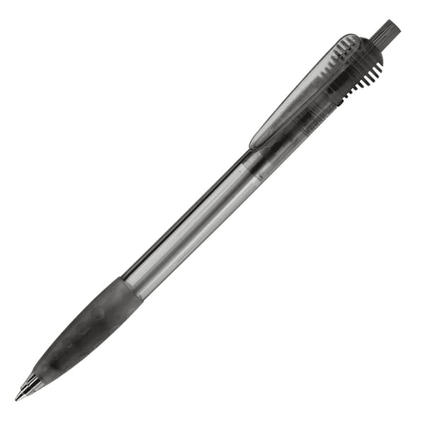 Penna a sfera Cosmo Transparent design Toppoint impugnatura in gomma grigio scuro nero - personalizzabile con logo