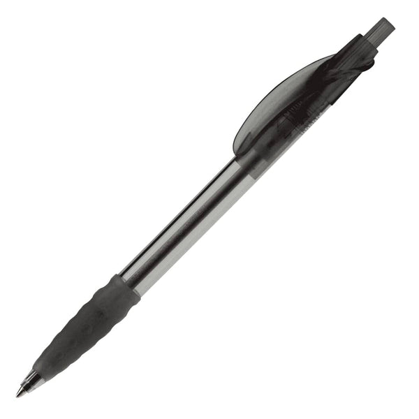 Penna a sfera Cosmo Transparent impugnatura in gomma grigio scuro nero - personalizzabile con logo