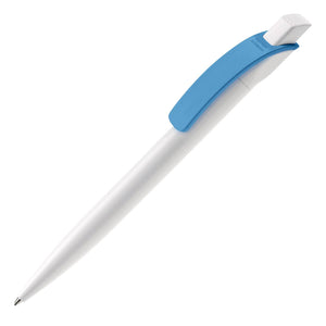 Penna a sfera Cube Hardcolour Bianco / azzurro - personalizzabile con logo