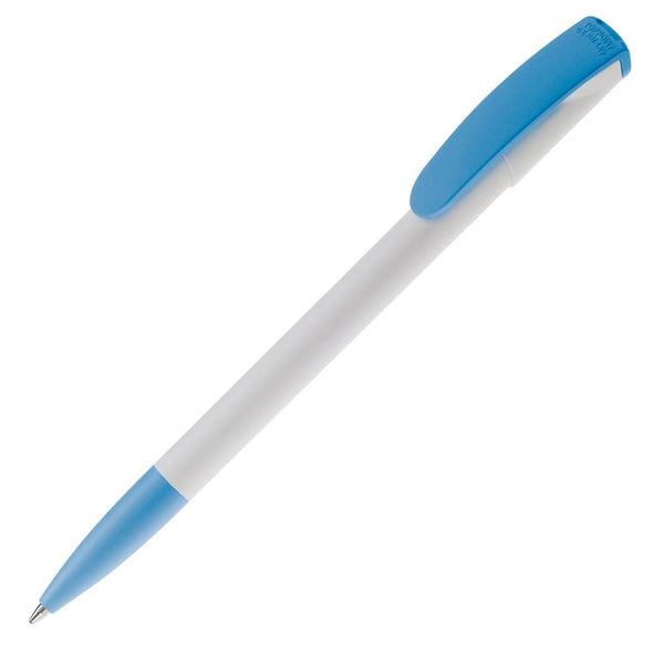 Penna a sfera Deniro Hardcolour Bianco / blu - personalizzabile con logo