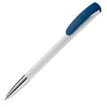 Penna a sfera Deniro Hardcolour finiture in metallo Bianco / blu navy - personalizzabile con logo
