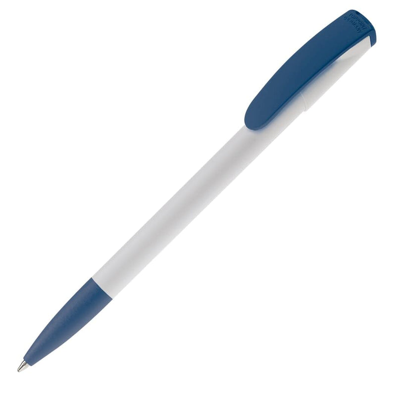 Penna a sfera Deniro Hardcolour Bianco / blu navy - personalizzabile con logo