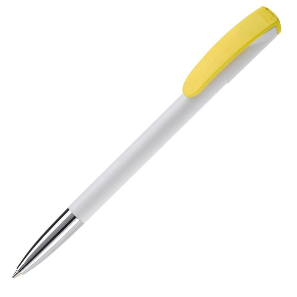 Penna a sfera Deniro Hardcolour finiture in metallo Bianco / Giallo - personalizzabile con logo